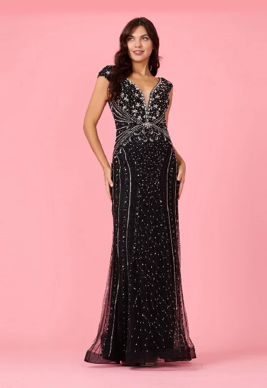 Long Hand Beaded Couture Formal Evening Dress