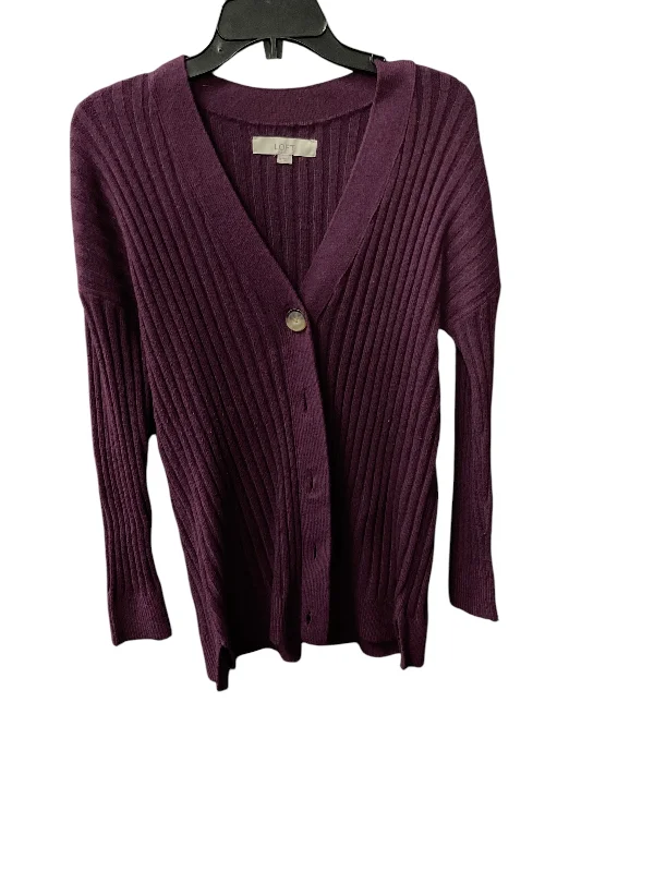 Sweater Cardigan By Loft In Purple, Size: M