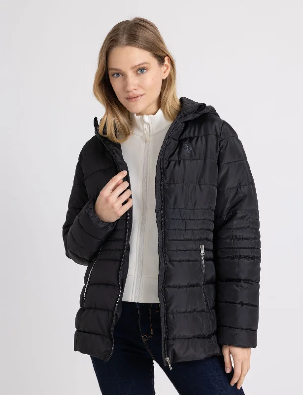 HOODED PUFFER COAT WITH SLASH POCKETS