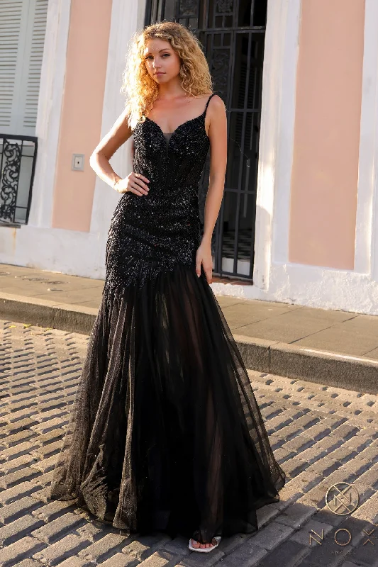 Nox Anabel F1467 Glittered Long Trumpet Prom Gown