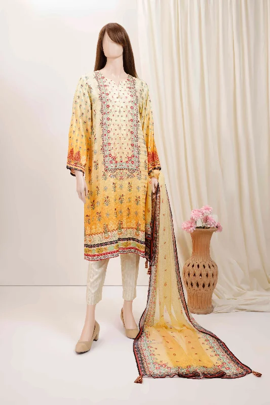 Unstitched Printed Zari Filament 3 Piece With Chiffon Dupatta