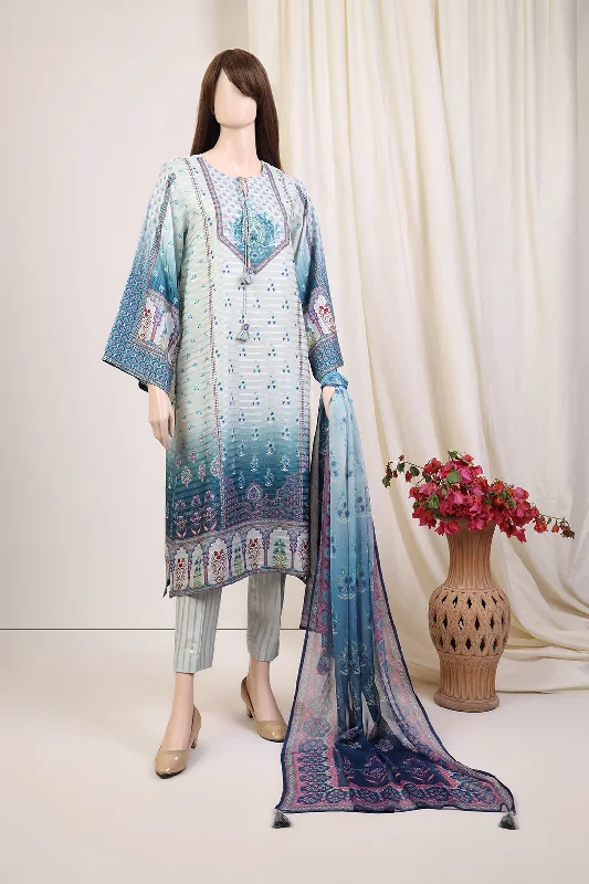 Unstitched Printed Zari Filament 3 Piece With Chiffon Dupatta