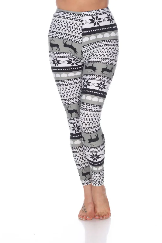 Reindeers Printed Leggings In Grey / White