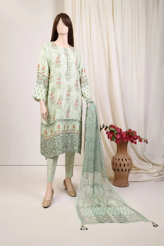 Unstitched Printed Zari Filament 3 Piece With Chiffon Dupatta