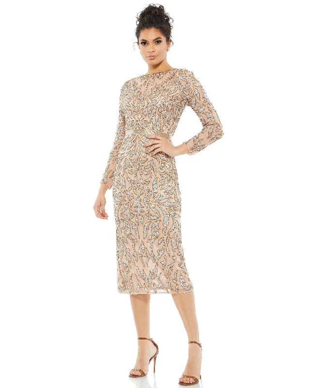 Mocha 8 Mac Duggal 5521 Long Sleeve Beaded Cocktail Dress Sale