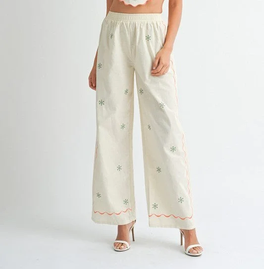 On Island Time Linen Embroidered Pants