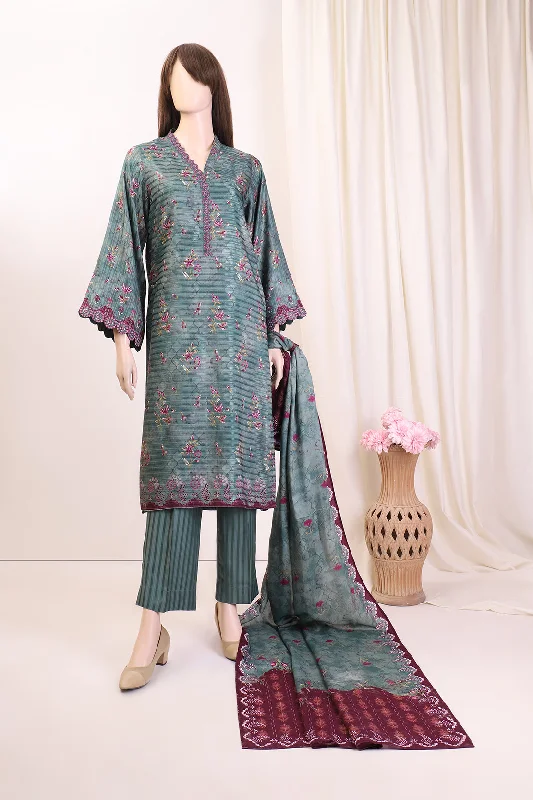 Unstitched Printed Zari Filament 3 Piece With Chiffon Dupatta