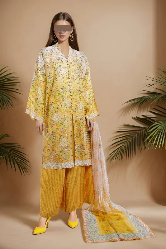 Unstitched Printed Zari Filament 3 Piece With Chiffon Dupatta