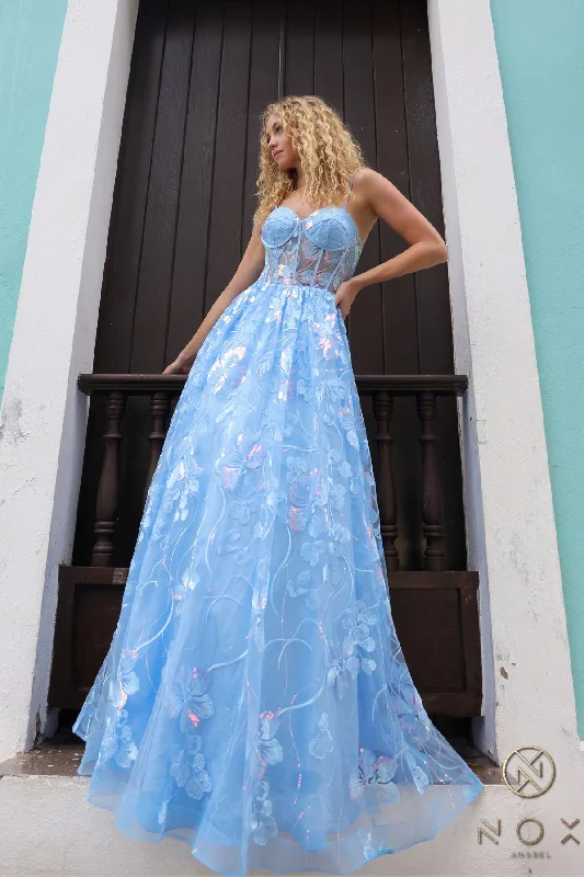 Nox Anabel T1332 A Line Long Formal Floral Print Prom Dress