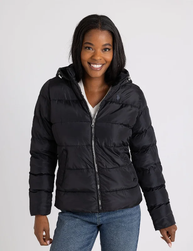 COZY HOODED CONTRAST PUFFER JACKET