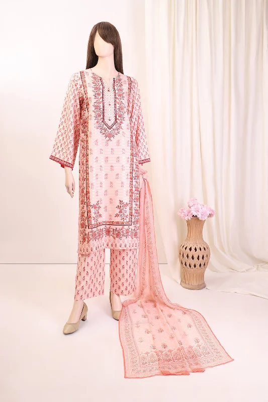 Unstitched Printed Zari Filament 3 Piece With Chiffon Dupatta