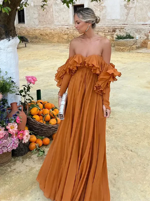 Summer Elegant Solid Ruffles Maxi Dress For Women Fashion Off Shoulder High Waist Robe 2024 Chic Female Evening Party Vestidos