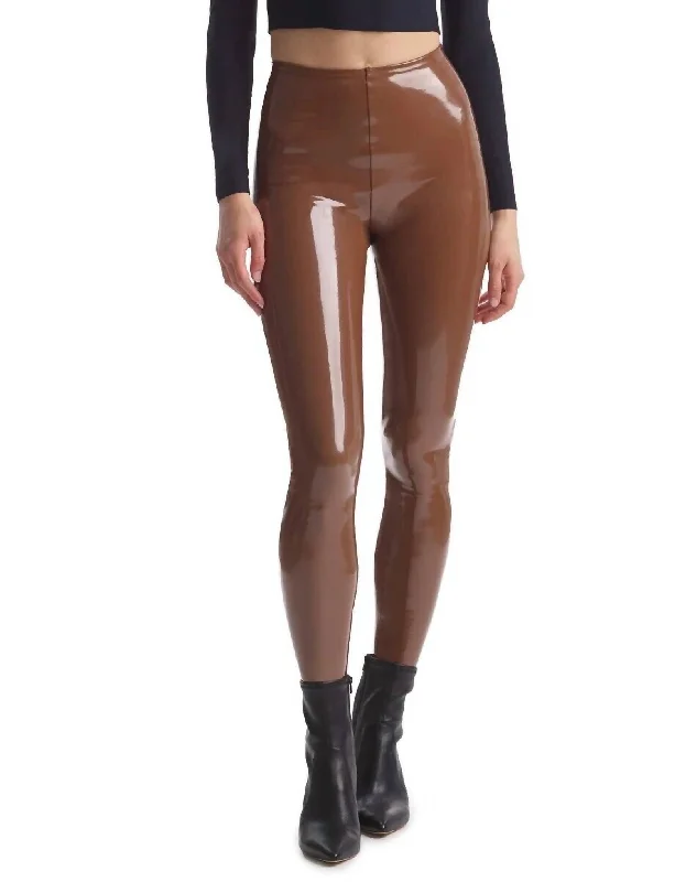 Faux Patent Leather Legging In Cinnamon