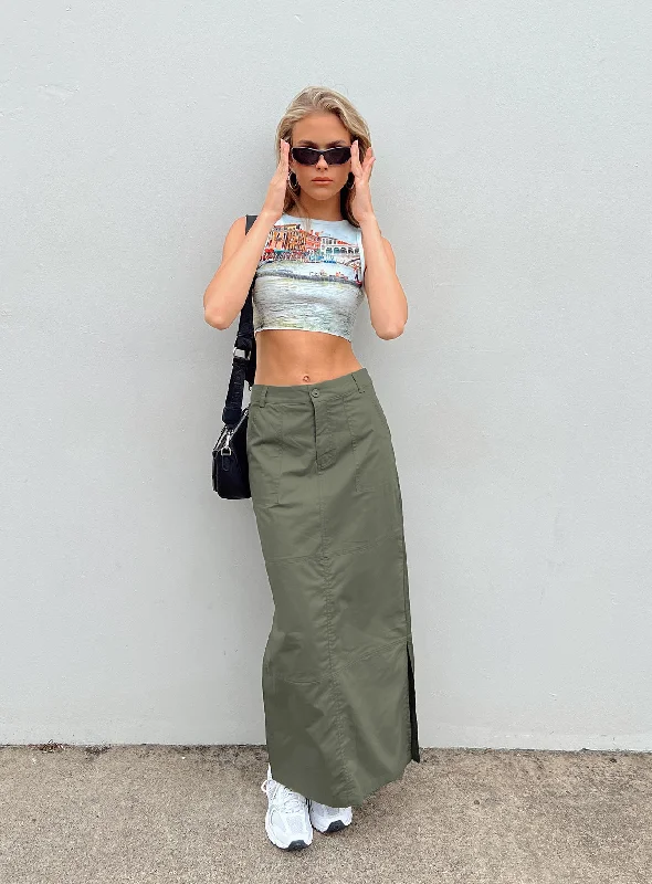 Devine Cargo Maxi Skirt Khaki