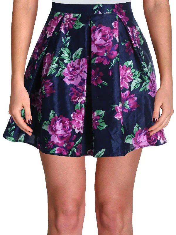 Juniors Womens Floral Mini A-Line Skirt