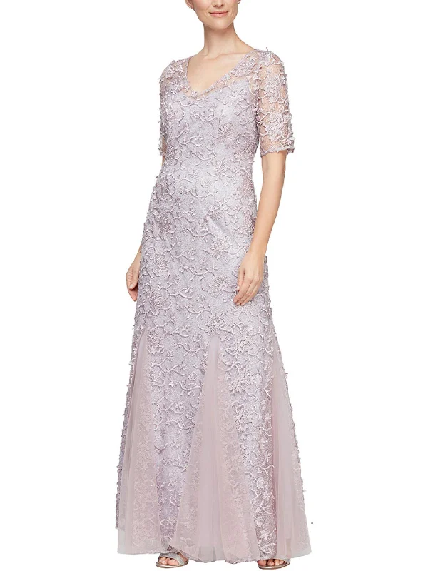 Womens Lace Full Length Evening Dress