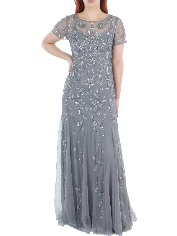 Womens Sequined Beaded Evening Dress