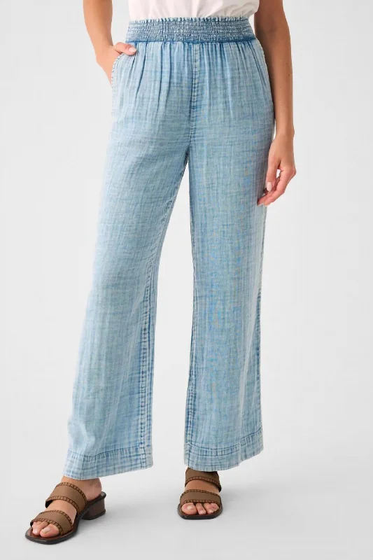 Dream Cotton Gauze Wide Leg Pant In Light Indigo Wash