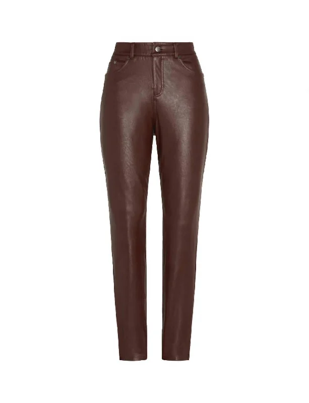 Faux Leather Five Pocket Pant Slg69 In Oxblood