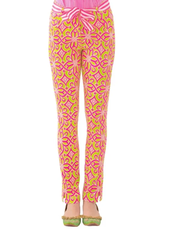 Gripeless Cotton Spandex Jeans - Piazza In Lime/pink