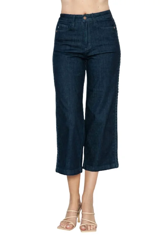 Wide Leg Cropped Jeans In Dark Wash