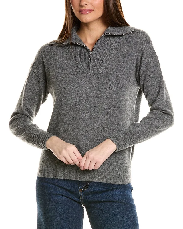 Amicale Cashmere Rib Detail 1/4-Zip Cashmere Pullover