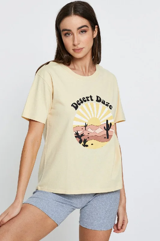 Beige Graphic T Shirt Short Sleeve