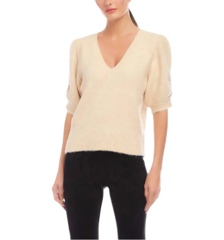 Bennet Shirred Sleeve Sweater In Sand