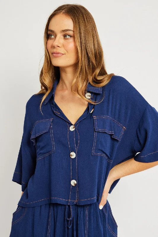 Blue Relaxed Shirt Short Sleeve