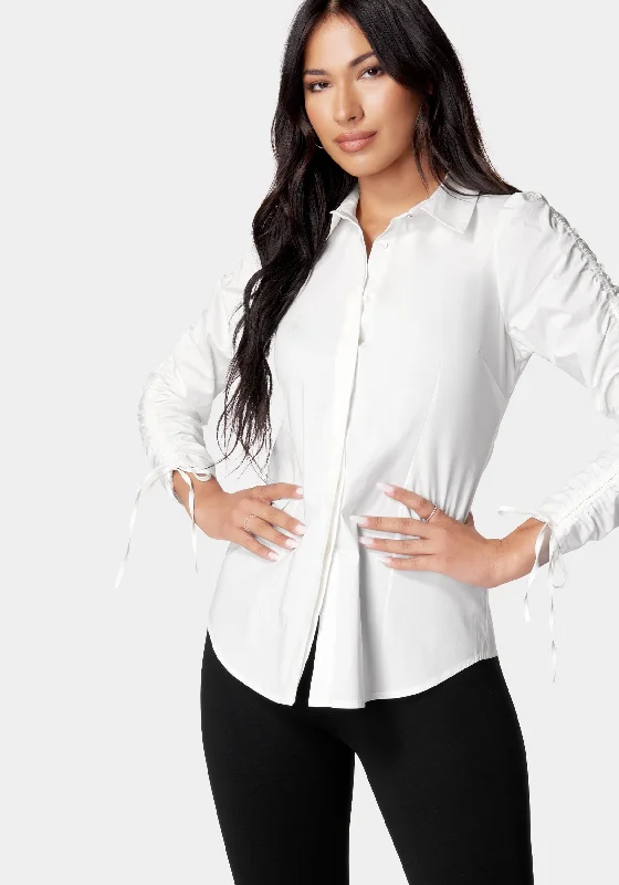 Ruched Sleeve Poplin Shirt