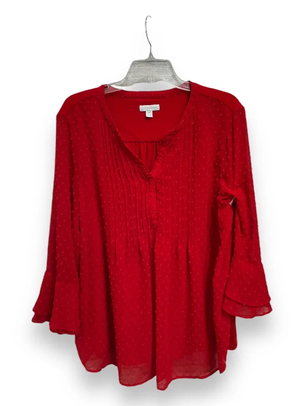 Top Long Sleeve Basic By Charter Club In Red, Size: Xxl