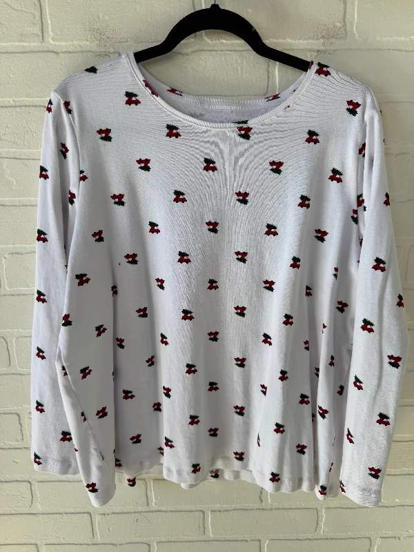 Top Long Sleeve By Cj Banks In Red & White, Size: 2x