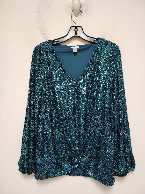 Top Long Sleeve By Spense In Teal, Size: L