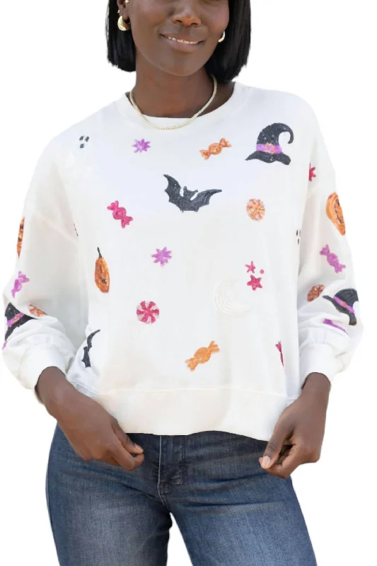 Trick Or Treat Crewneck Sweatshirt In White