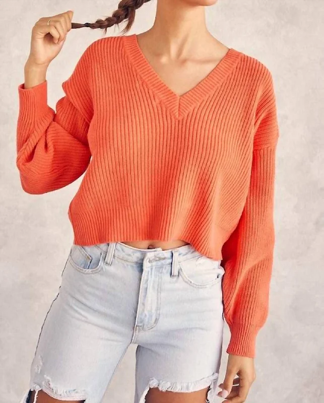 V-Neck Reversible Sweater In Orange