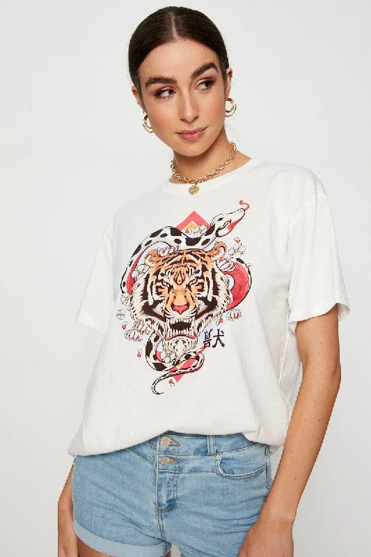 White Graphic T Shirt Short Sleeve