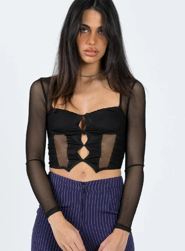 Zeena Long Sleeve Mesh Corset Black