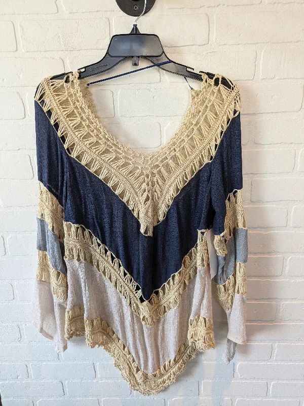 Top 3/4 Sleeve By Umgee In Blue & Cream, Size: M